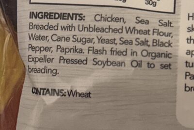 Breaded Chicken Patties ingredients label