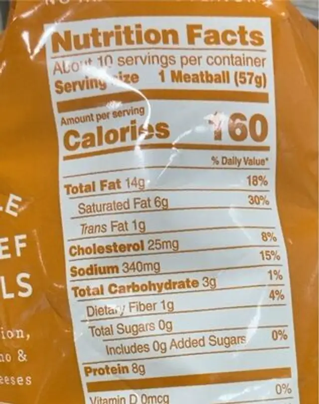 Jumbo Beef Meatballs nutrition facts table