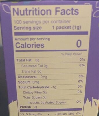 White Stevia Powder nutrition facts table