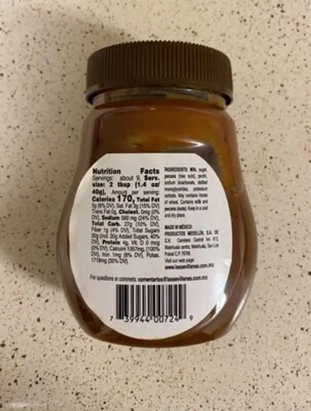 Gloria Milk Candy with nuts spread nutrition facts table
