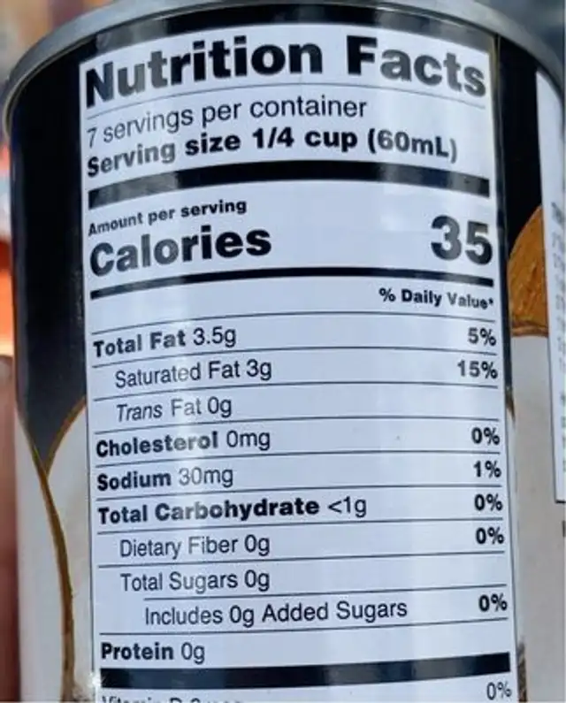 Cocconut Milk-Lite nutrition facts table