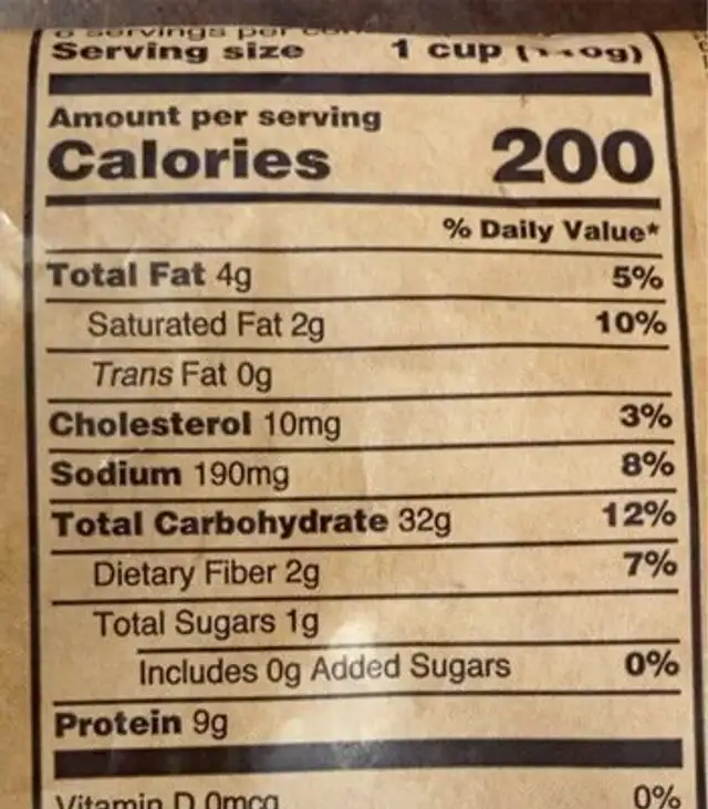 Spinach & Cheese Ravioli nutrition facts table