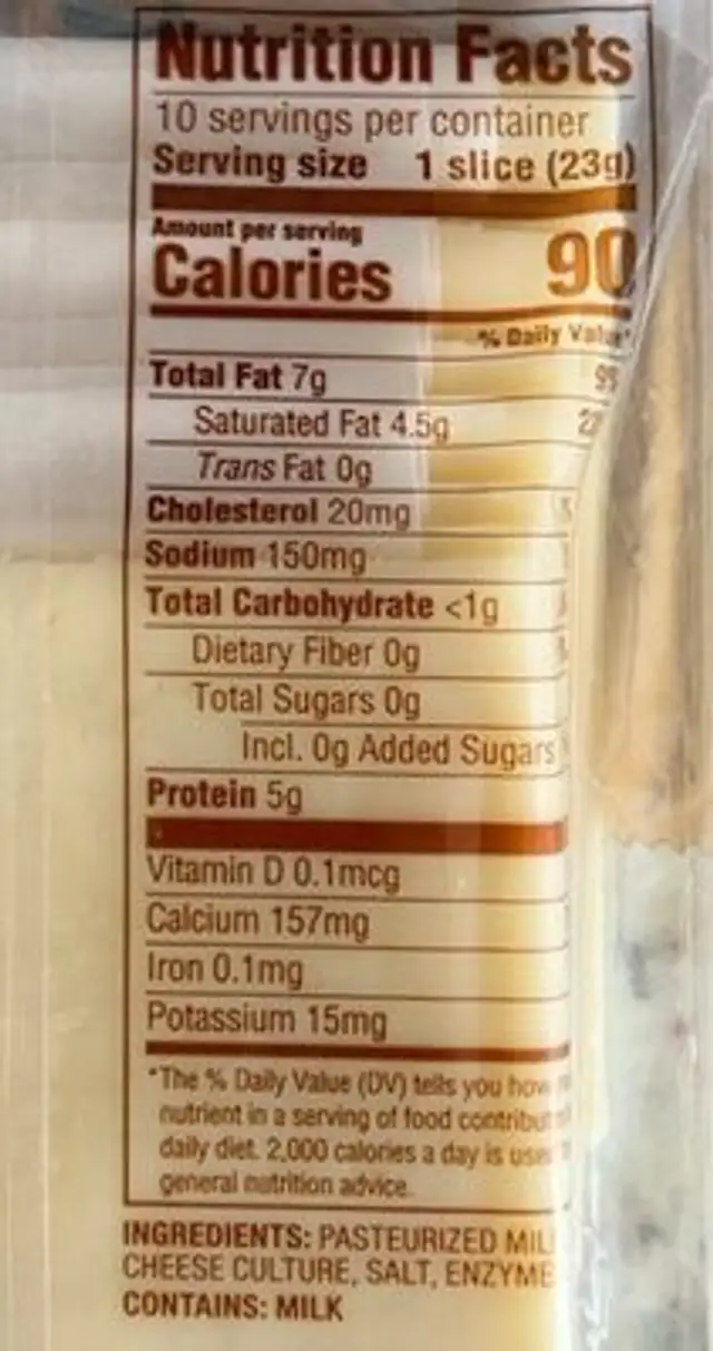 Havarti Natural Cheese Slices nutrition facts table