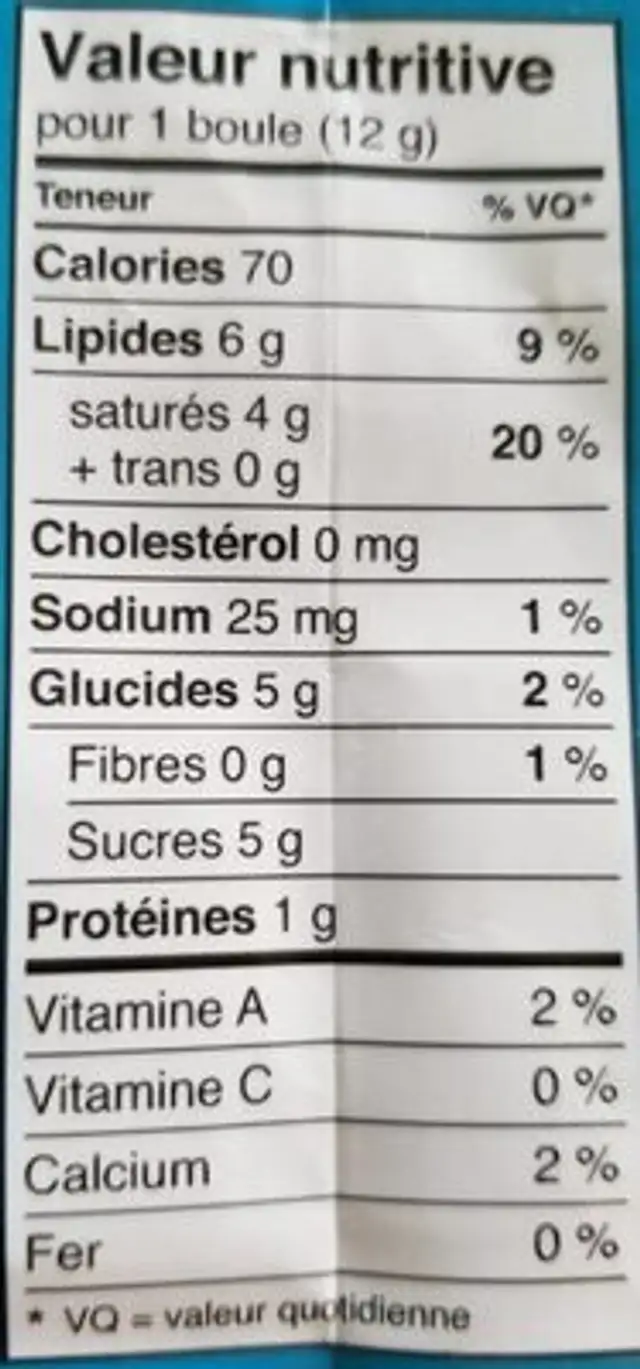 Lindor Chocolates Sea Salt nutrition facts table