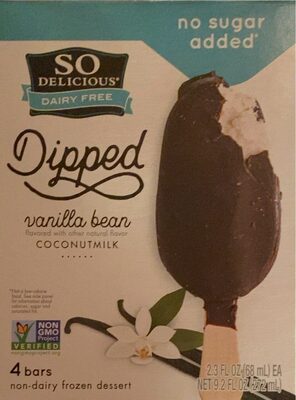 Coconut Milk Non-Dairy Frozen Dessert Dipped Vanilla Bean Bars No Sugar Added