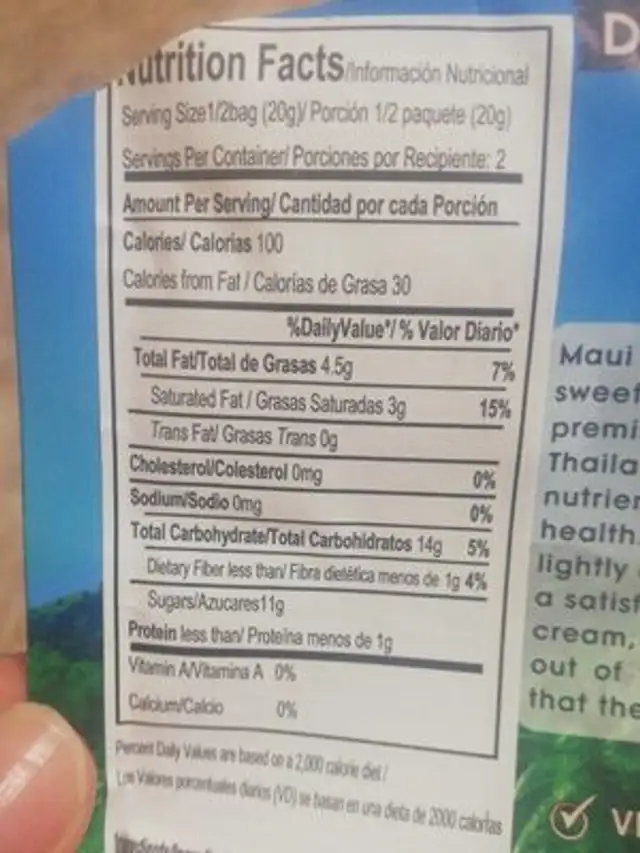 Banana Chips nutrition facts table