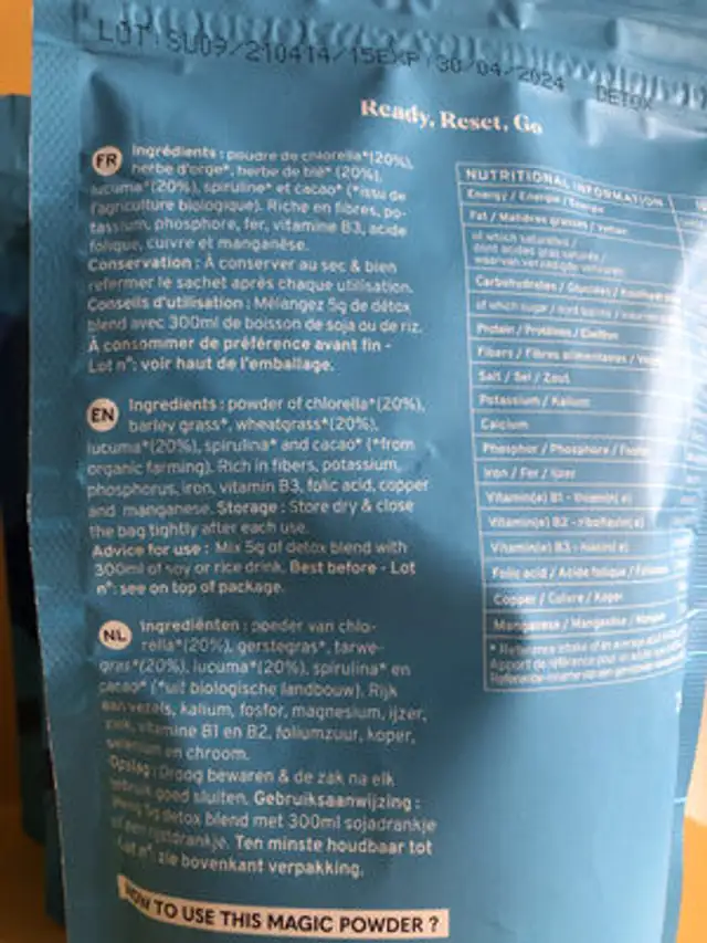 Poudre Mélange Detox Blend Bio 200g ingredients label