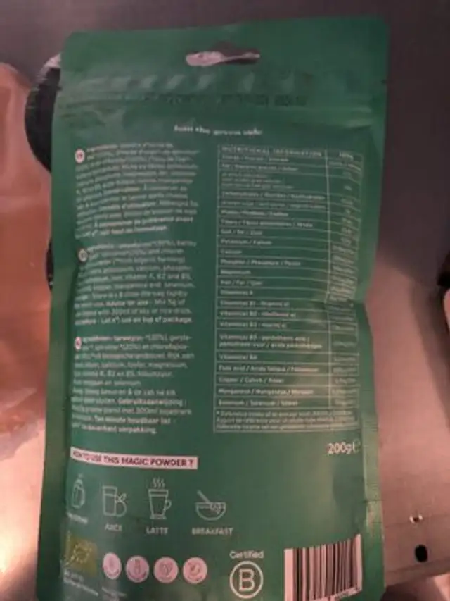 Poudre Mélange Detox Blend Bio 200g nutrition facts table