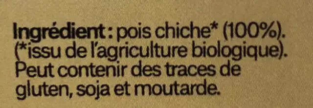 Farine Pois Chiche Bio ingredients label