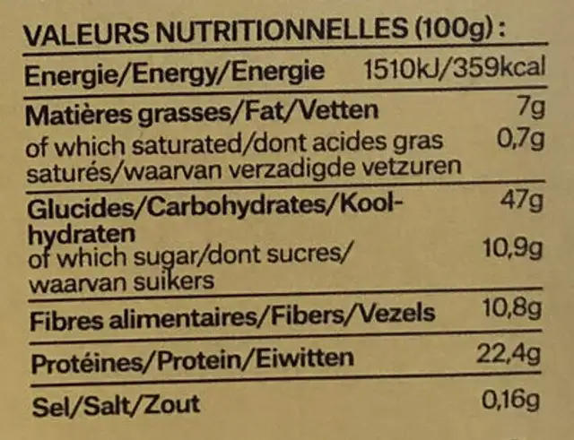 Farine Pois Chiche Bio nutrition facts table