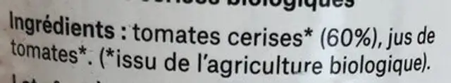 Cherry Tomatoes ingredients label