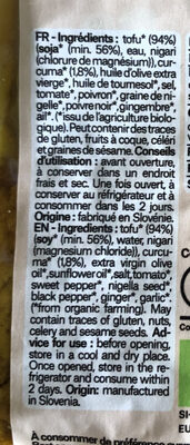 Tofu Curcuma Bio 170g ingredients label