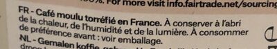 Café Corsé Moulu Fairtrade Amérique latine & Tanzanie Bio 250g ingredients label