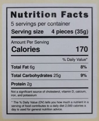 Salvaro: Tasty and Crunchy nutrition facts table