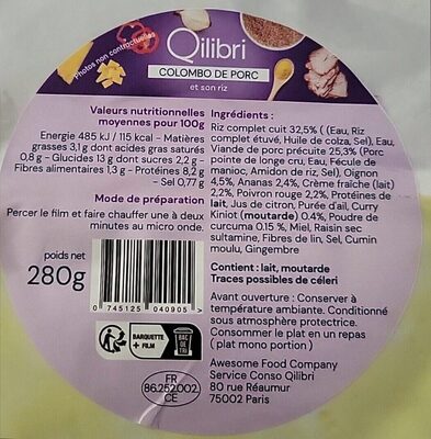 Colombo de porc et son riz