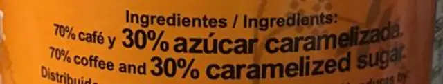 CAFE SOLUBLE ingredients label