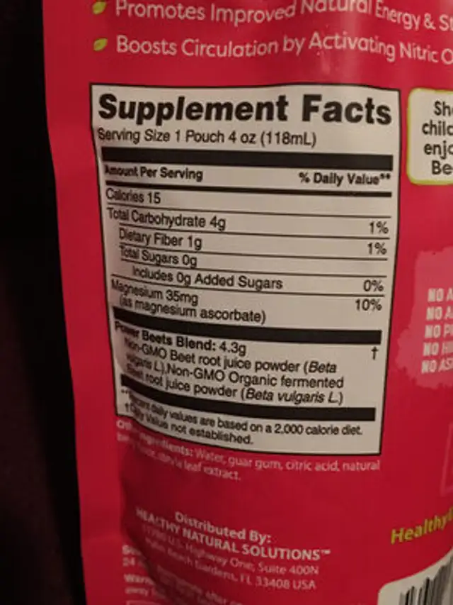 Power Beets ingredients label