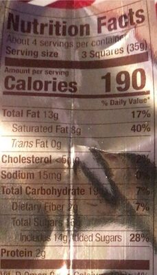 Dark Chocolate Peppermint Bark nutrition facts table