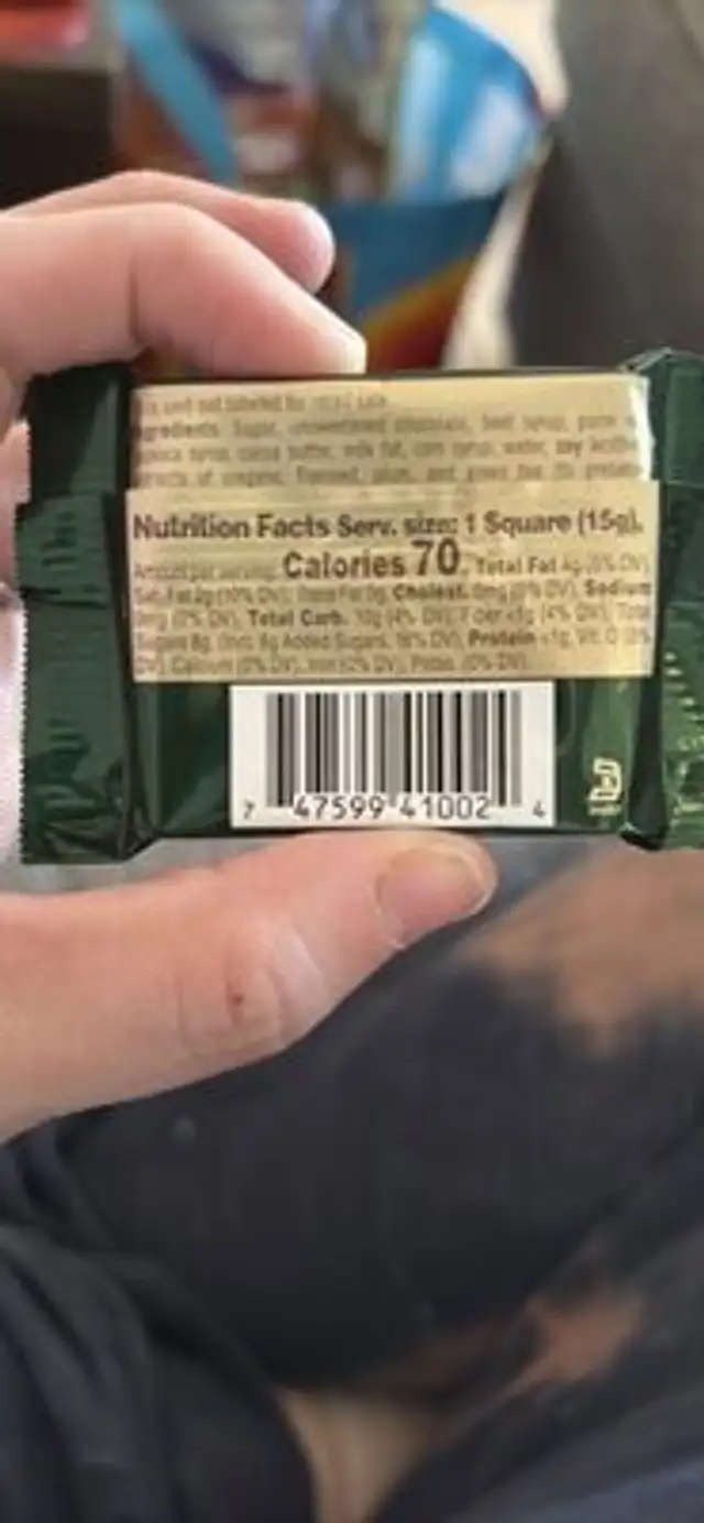 Dark Chocolate Mint square m nutrition facts table