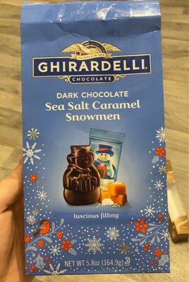 Dark chocolate sea salt caramel snowmen front packaging