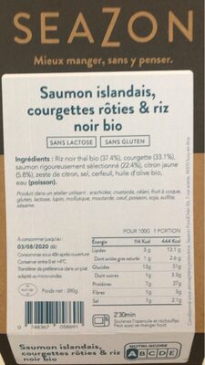 Saumon islandais, courgettes rôties et riz noir bio