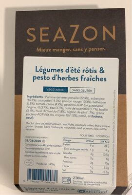 Légumes d'été rôtis & pesto d'herbes fraîches front packaging