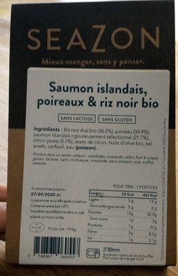 Saumon islandais, poireaux & riz noir bio