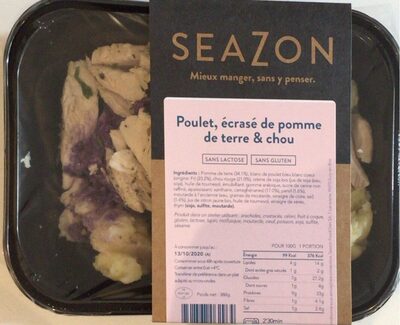 Poulet, écrasé de pomme de terre & chou