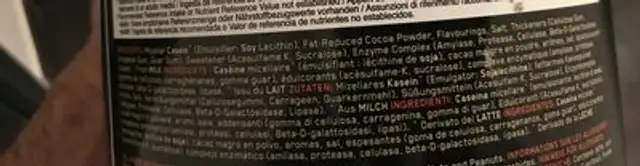 100% Gold Standard Casein Chocolate Supreme ingredients label