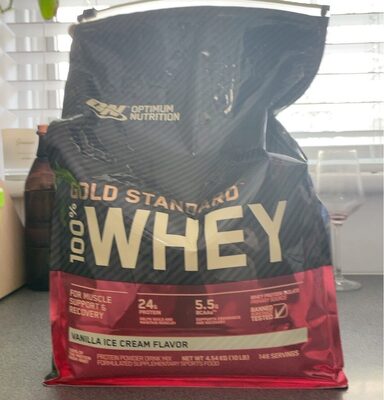 Gold standard 100% Whey front packaging
