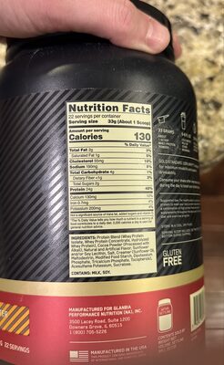100% Whey Protein nutrition facts table