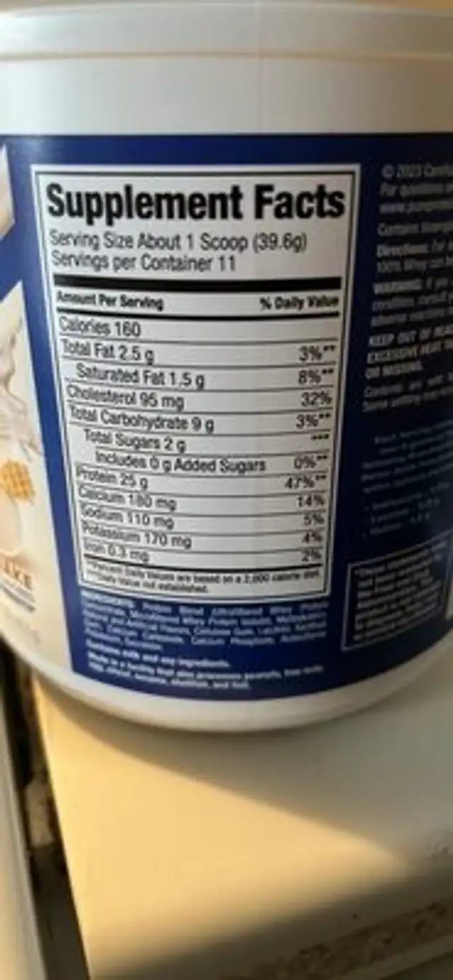 100% Whey Vanilla Milkeshake Protein Powder nutrition facts table
