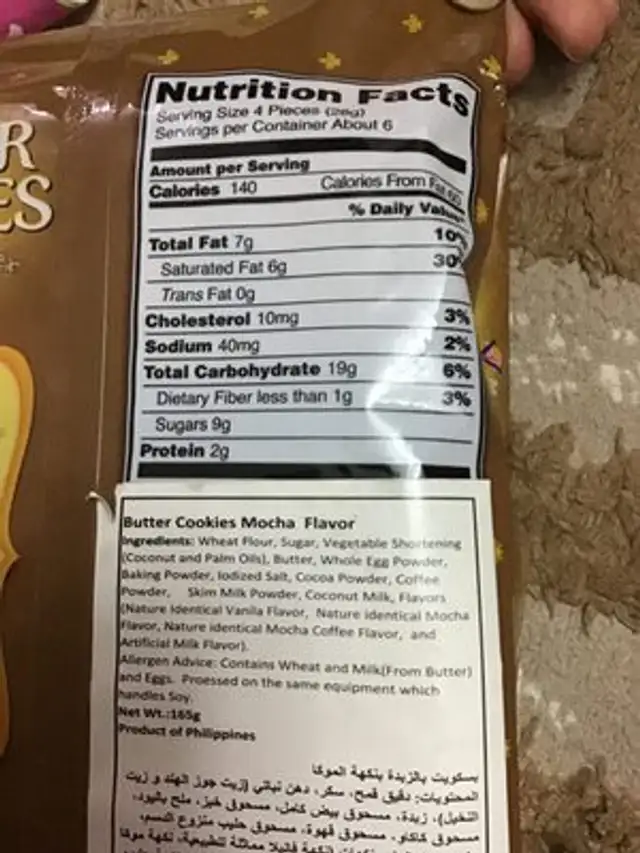 Unknown nutrition facts table