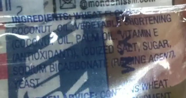 CRACKERS ingredients label