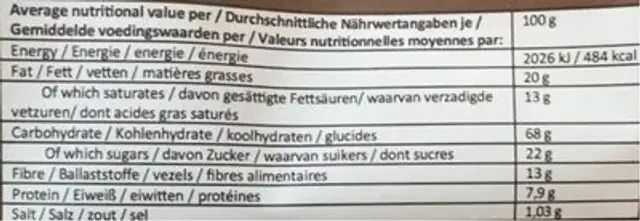 SkyFlakes Tsokolate nutrition facts table