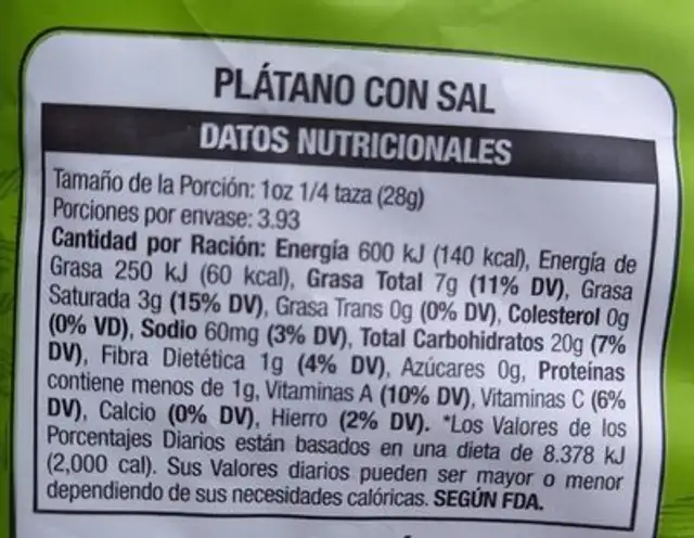Zambos Platanos & Chicharron nutrition facts table