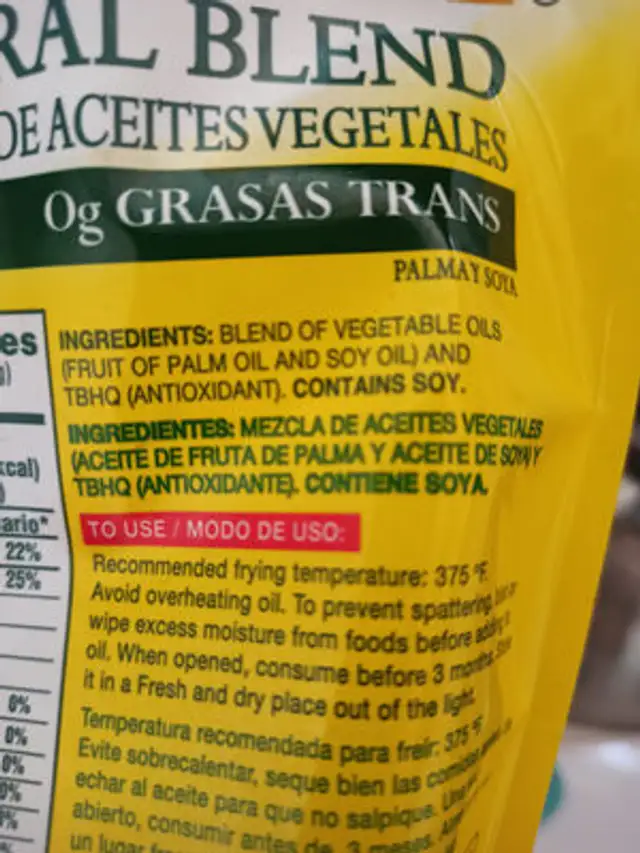 Mazola ingredients label