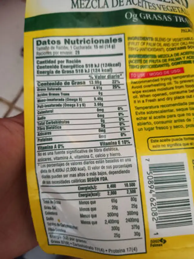 Mazola nutrition facts table