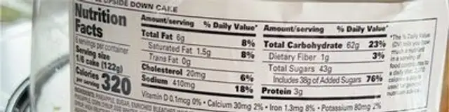 Yellow cake with pineapple filling nutrition facts table