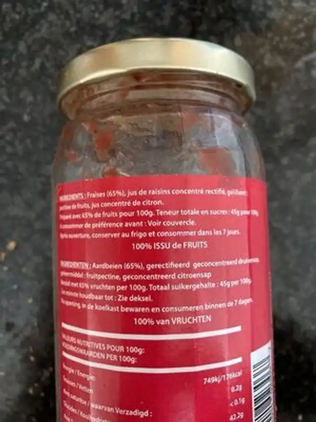 Confiture de fraise ingredients label