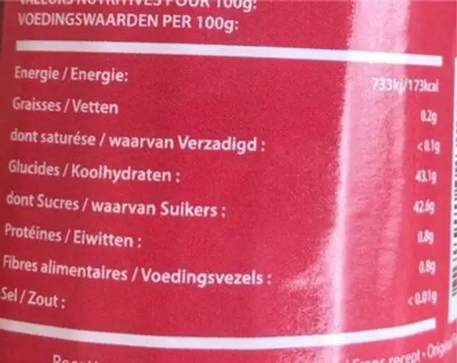 Quatre fruits nutrition facts table