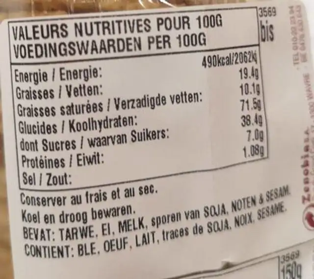 Galettes au sucre nutrition facts table