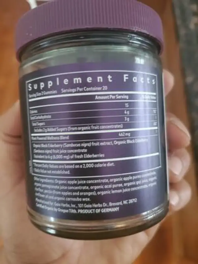 Black Elderberry Adult Daily Gummies ingredients label