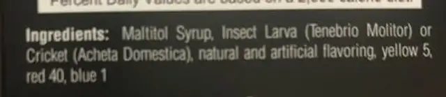 Amber Insectnside Candy ingredients label