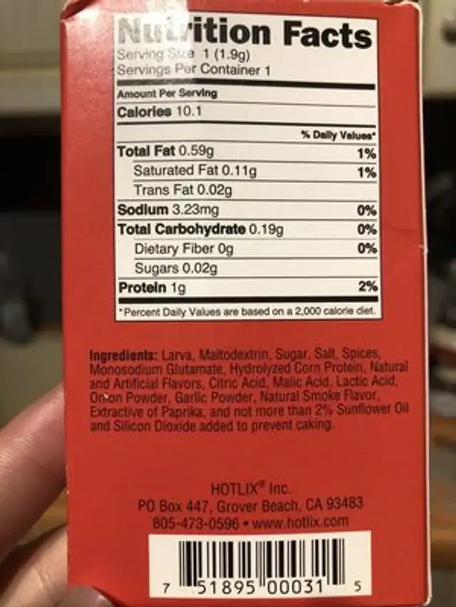 Original Worm Snax ingredients label