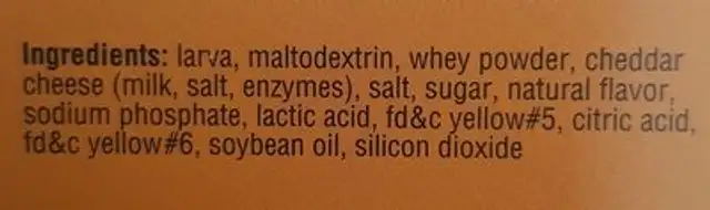 Larvets Cheddar Cheese ingredients label