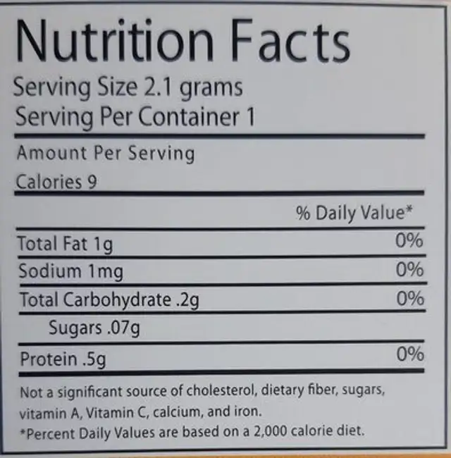 Larvets Cheddar Cheese nutrition facts table
