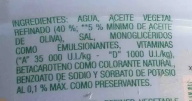 margarina goodliving light con aceite de oliva ingredients label