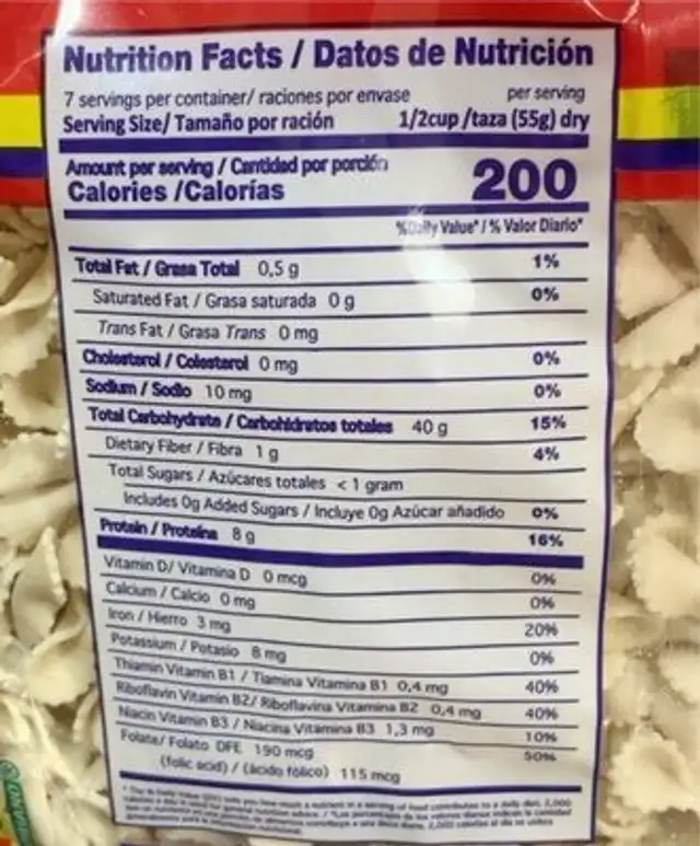 Lacito nutrition facts table