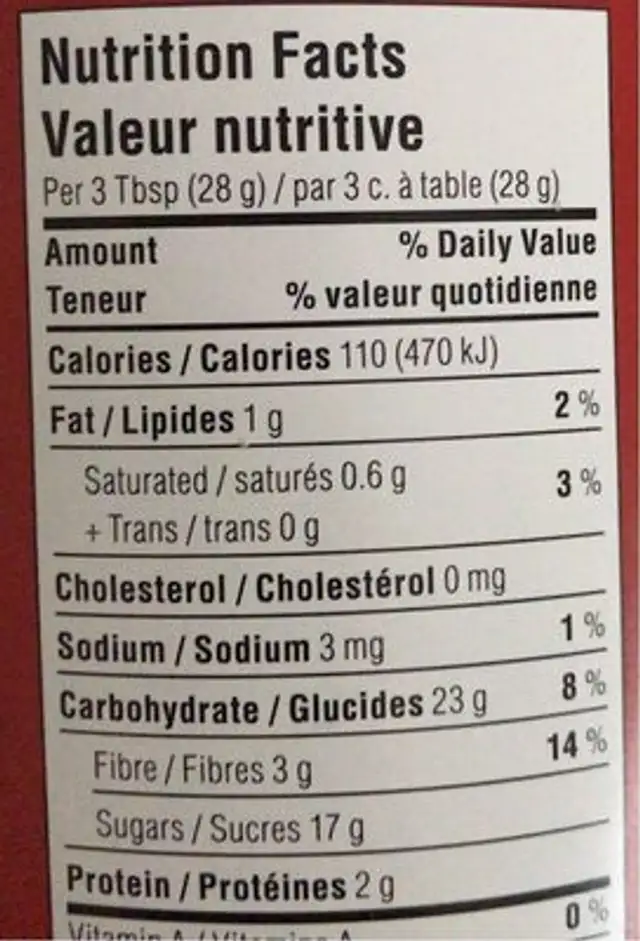 Chocolat chaud chile et epices nutrition facts table